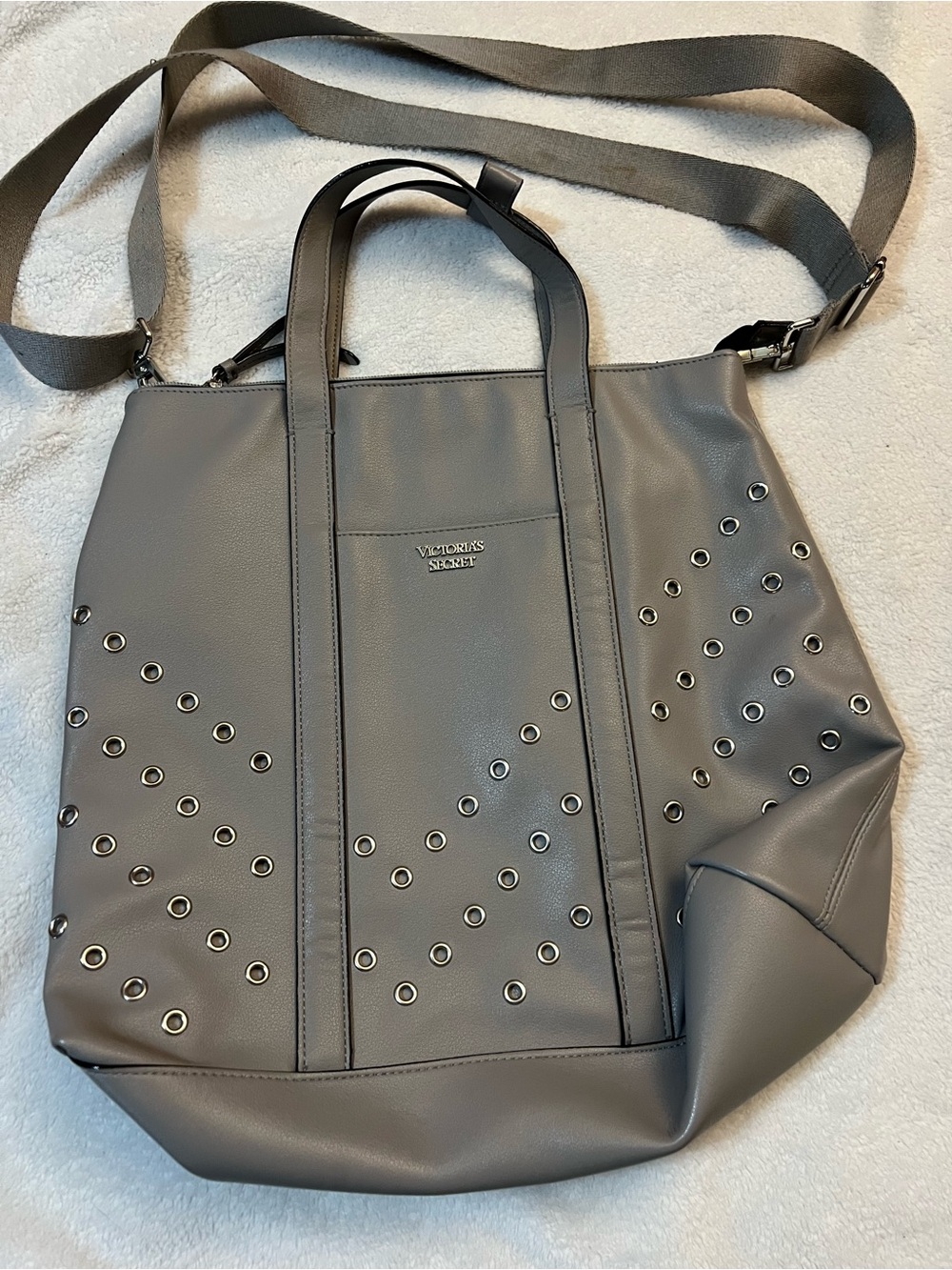 Victoria's Secret Gray Grommet Tote with Crossbody Strap